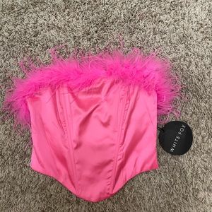 White Fox Boutique Pink Feathered Top